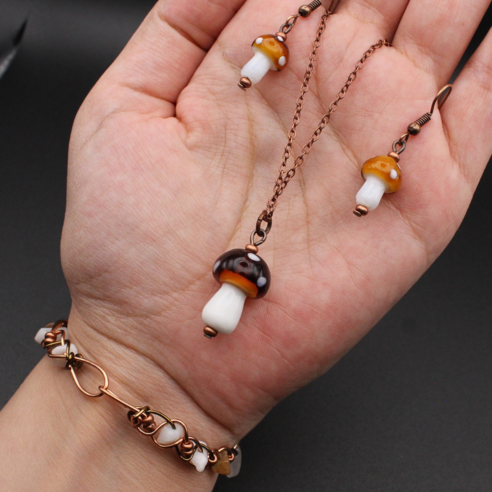 Glass Mushroom Necklace (Copper)
