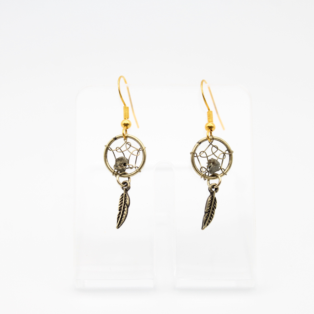 Dream Catcher Earrings with Pyrite (Gold)