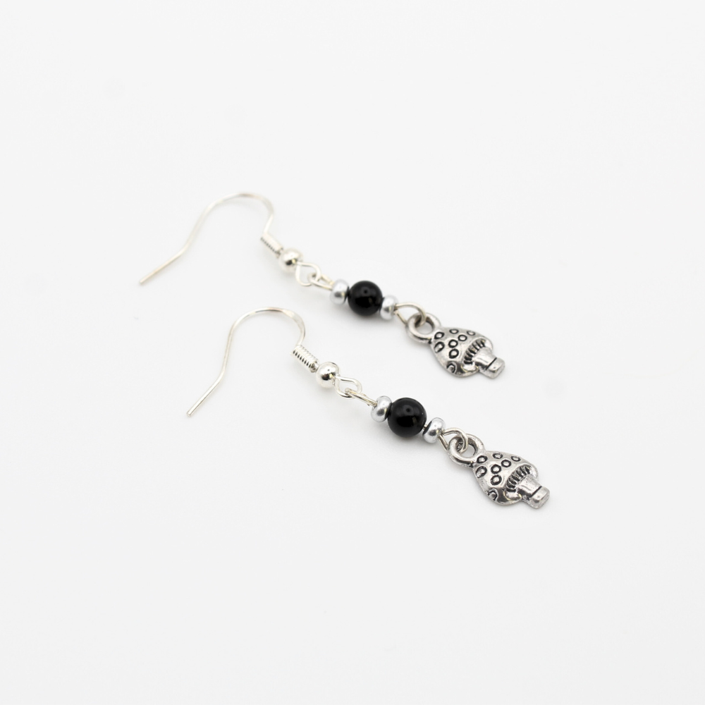 Mushroom Earrings with Obsidian