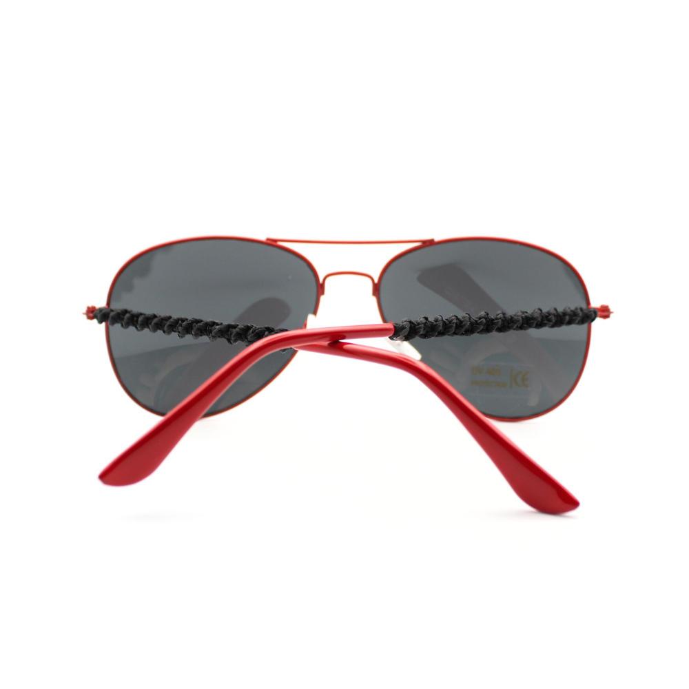 Black and Red Aviator Sunglasses with Macrame