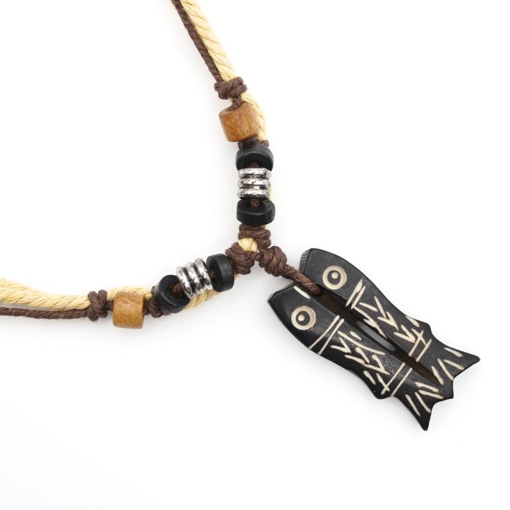 Double Fish - Carved Bone Necklace