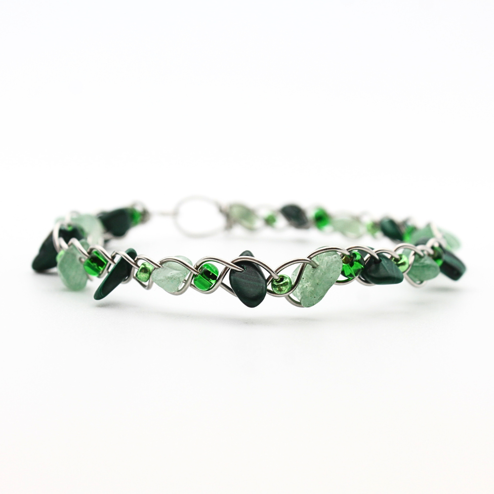 Green & Silver Bangle Bracelet (w/ Clasp)