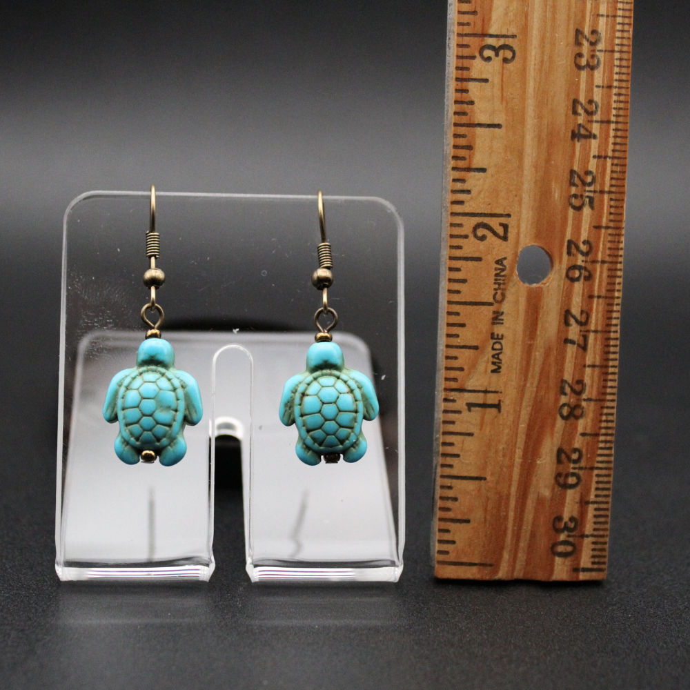 Turtle Earrings with Blue Howlite (Bronze)