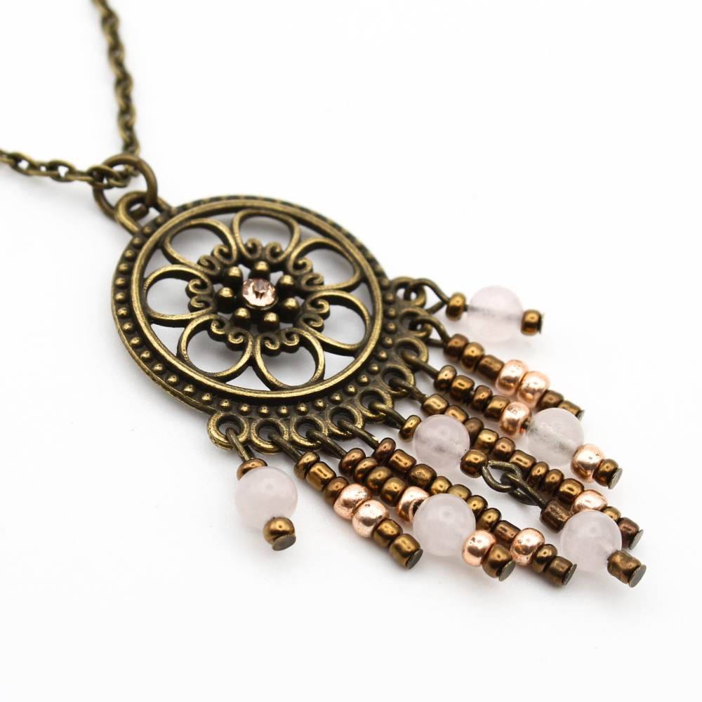 Rose Quartz Dream Catcher Necklace