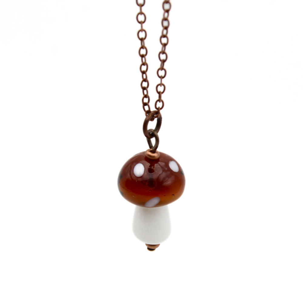 Glass Mushroom Necklace (Copper)