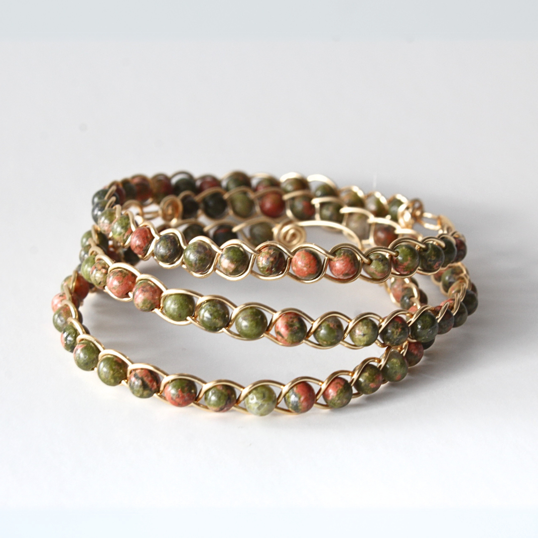 Unakite Bangle Bracelet (w/ Clasp)