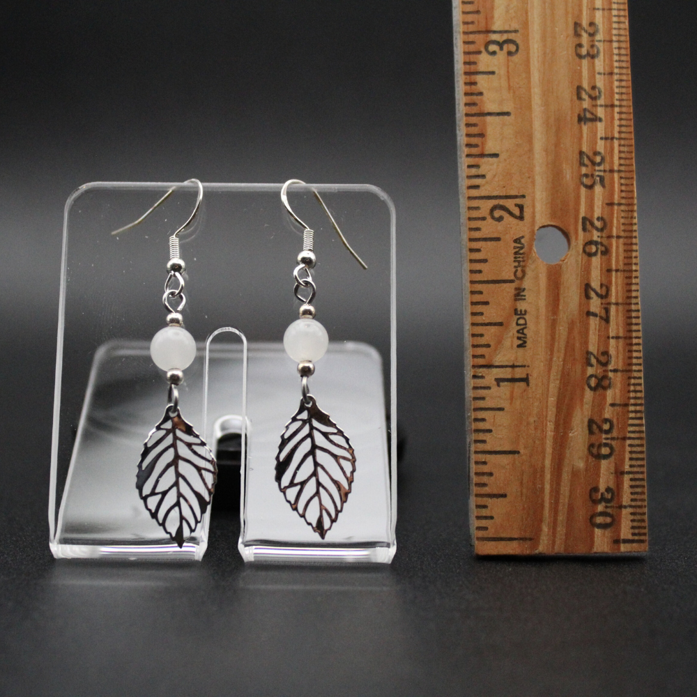 Leaf Earrings with Smoky Quartz (Silver)