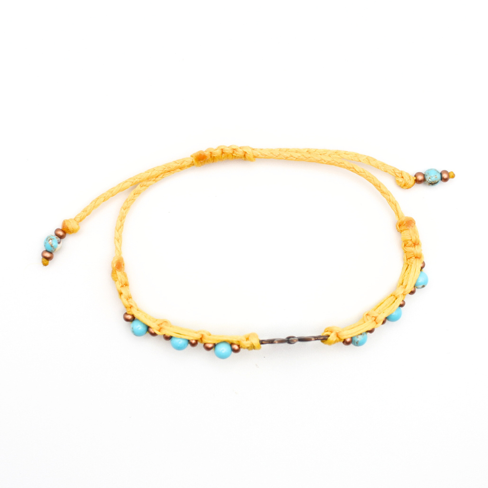 Daisy Charm Bracelet with Turquoise & Copper (Adjustable)