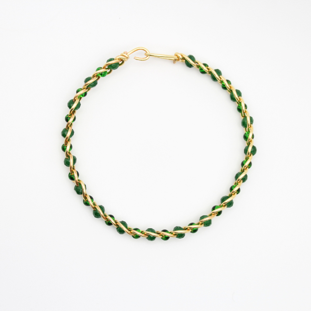 Emerald Bangle Bracelet (with Clasp) (Gold)