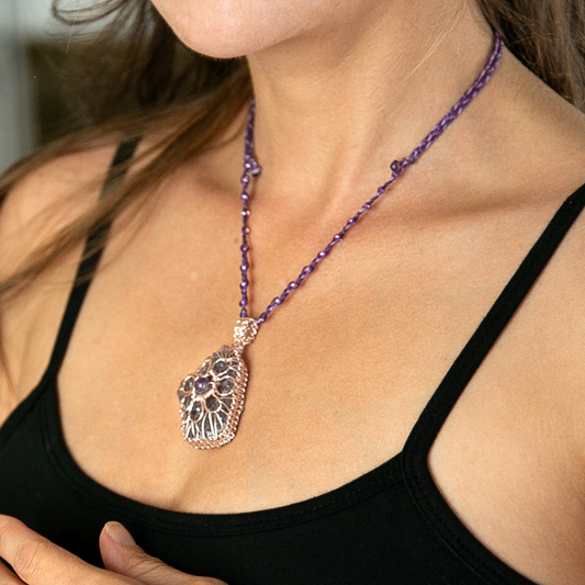 Amethyst Druzy Necklace with Flower Design