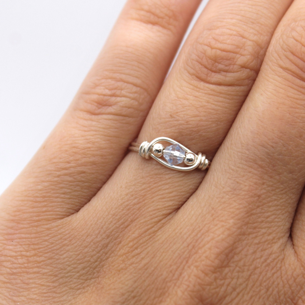Blue Glass Ring with Silver-Filled Wire