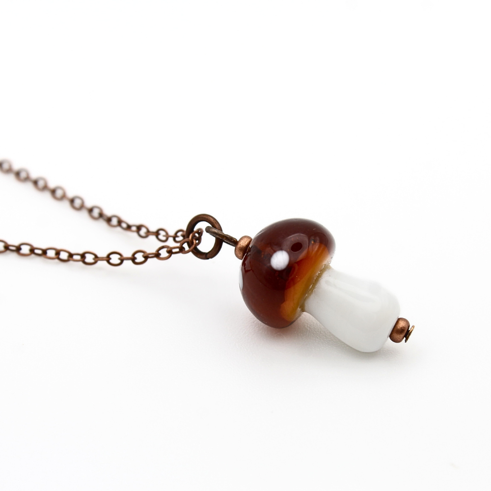 Glass Mushroom Necklace (Copper)