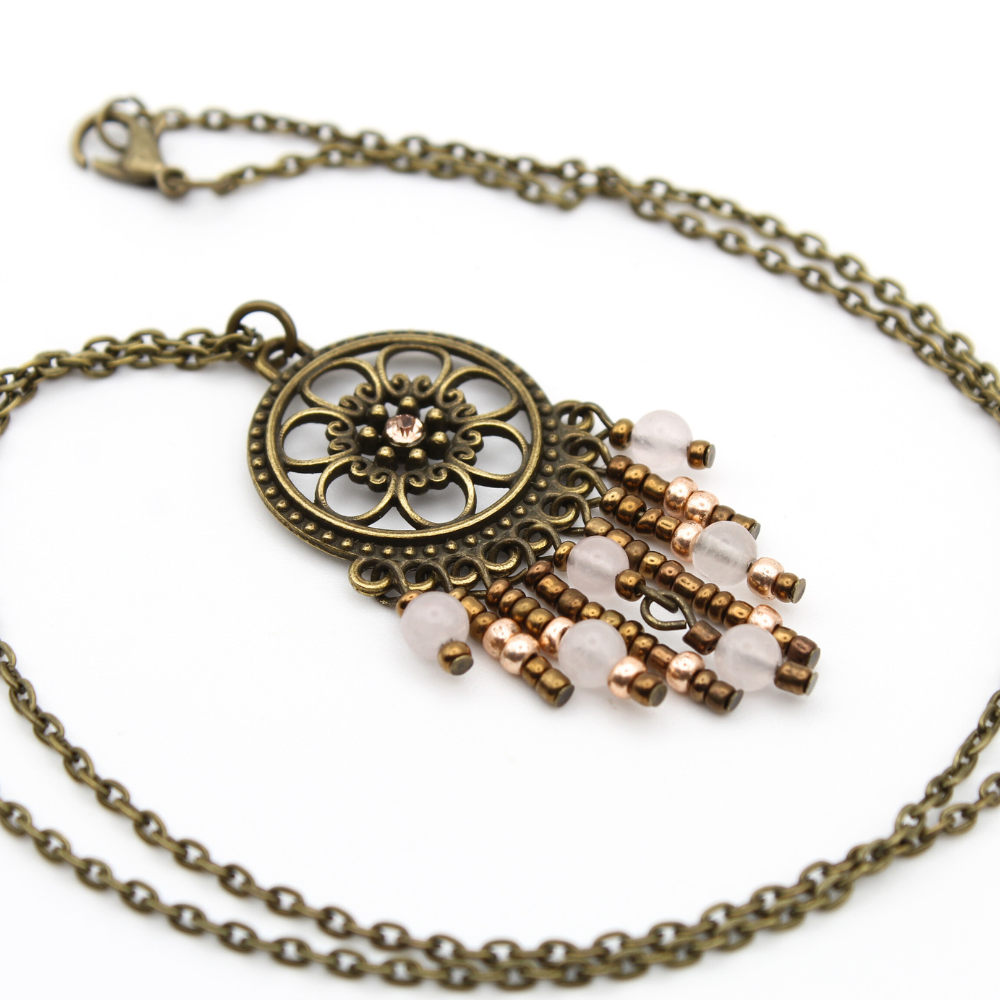 Rose Quartz Dream Catcher Necklace