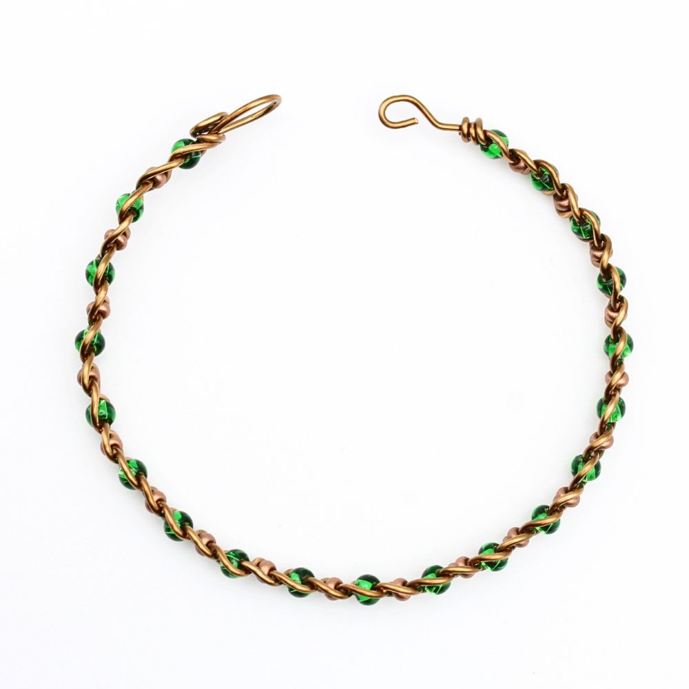 Green Glass Copper Bangle Bracelet (with Clasp)