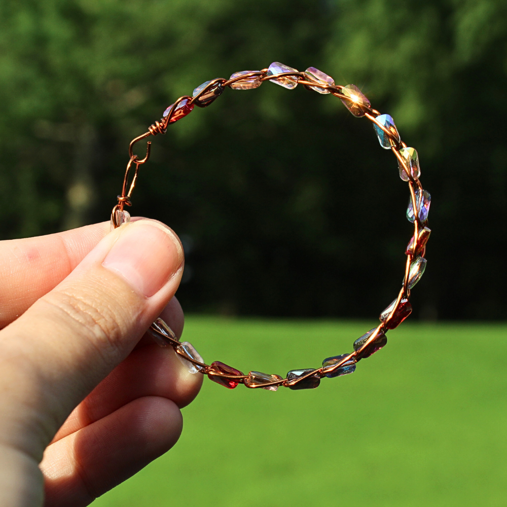 Copper & Glass Bead Bangle Bracelet (w/ Clasp)