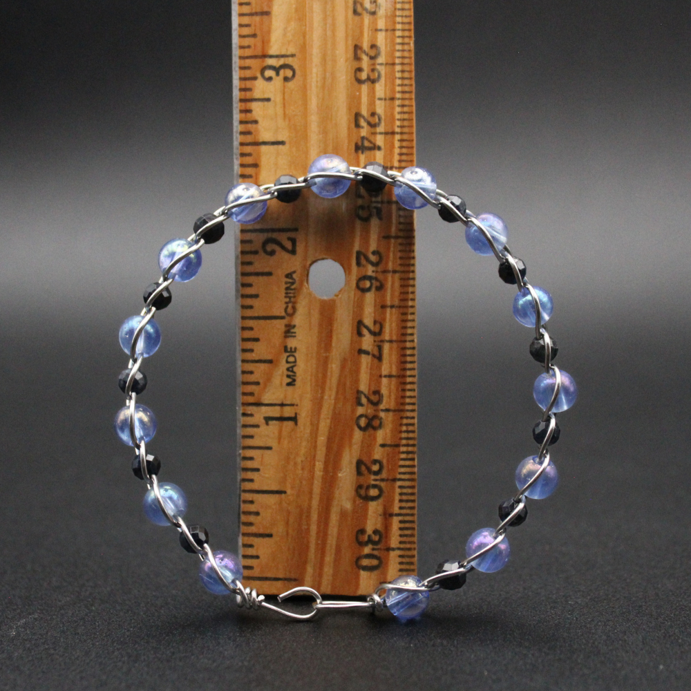Blue Glass + Sapphire Bangle Bracelet (with Clasp) (Silver)