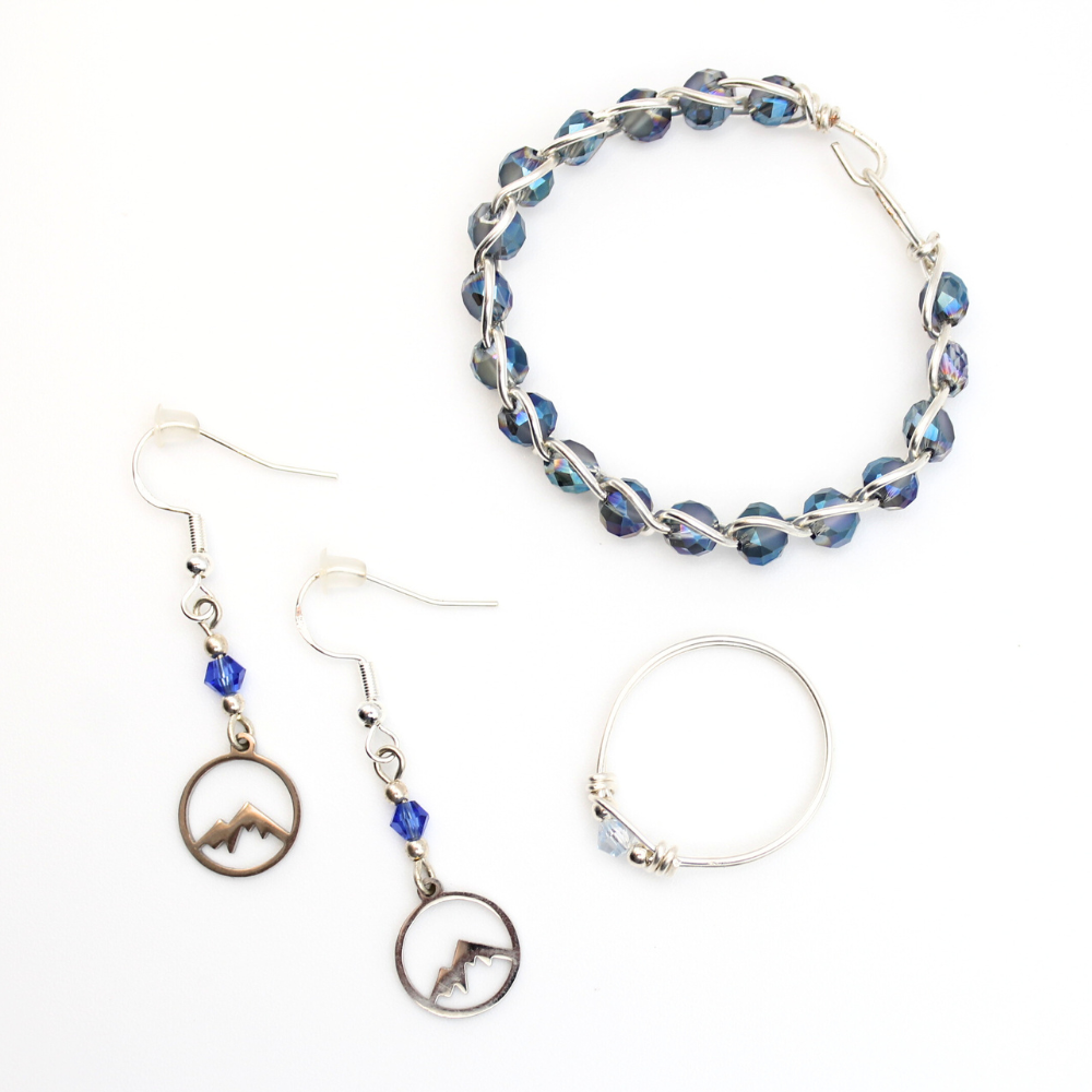 Blue Glass Ring with Silver-Filled Wire
