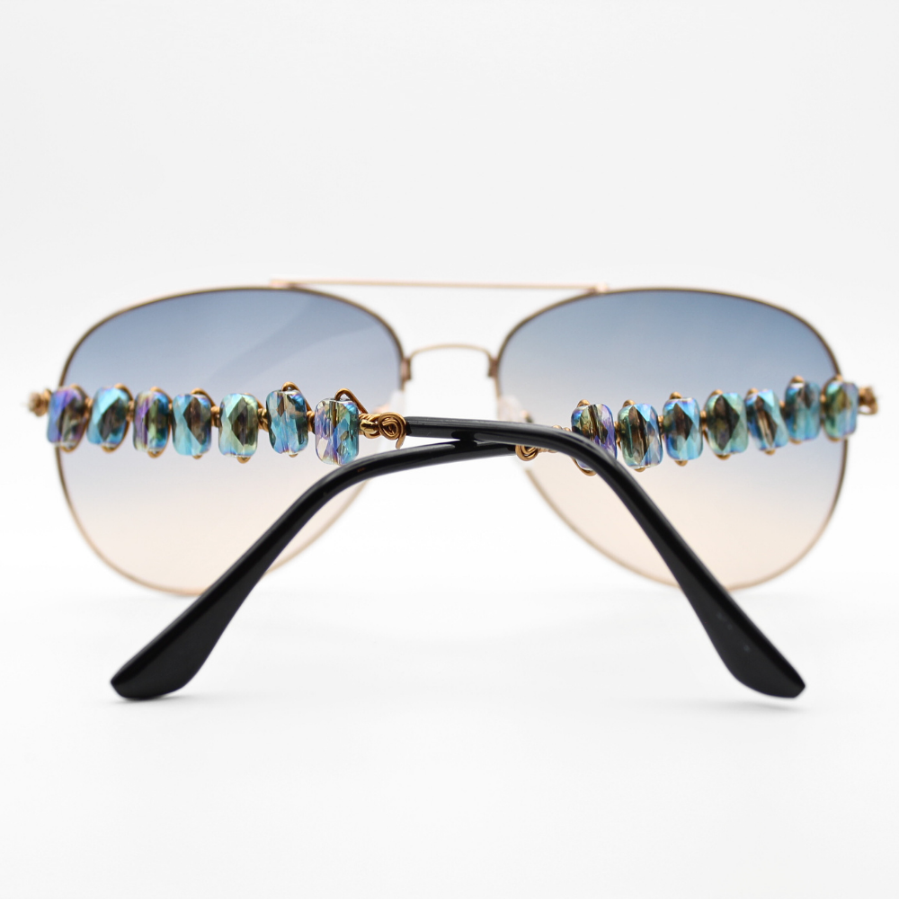 Blue Aviator Sunglasses with Glass Beads