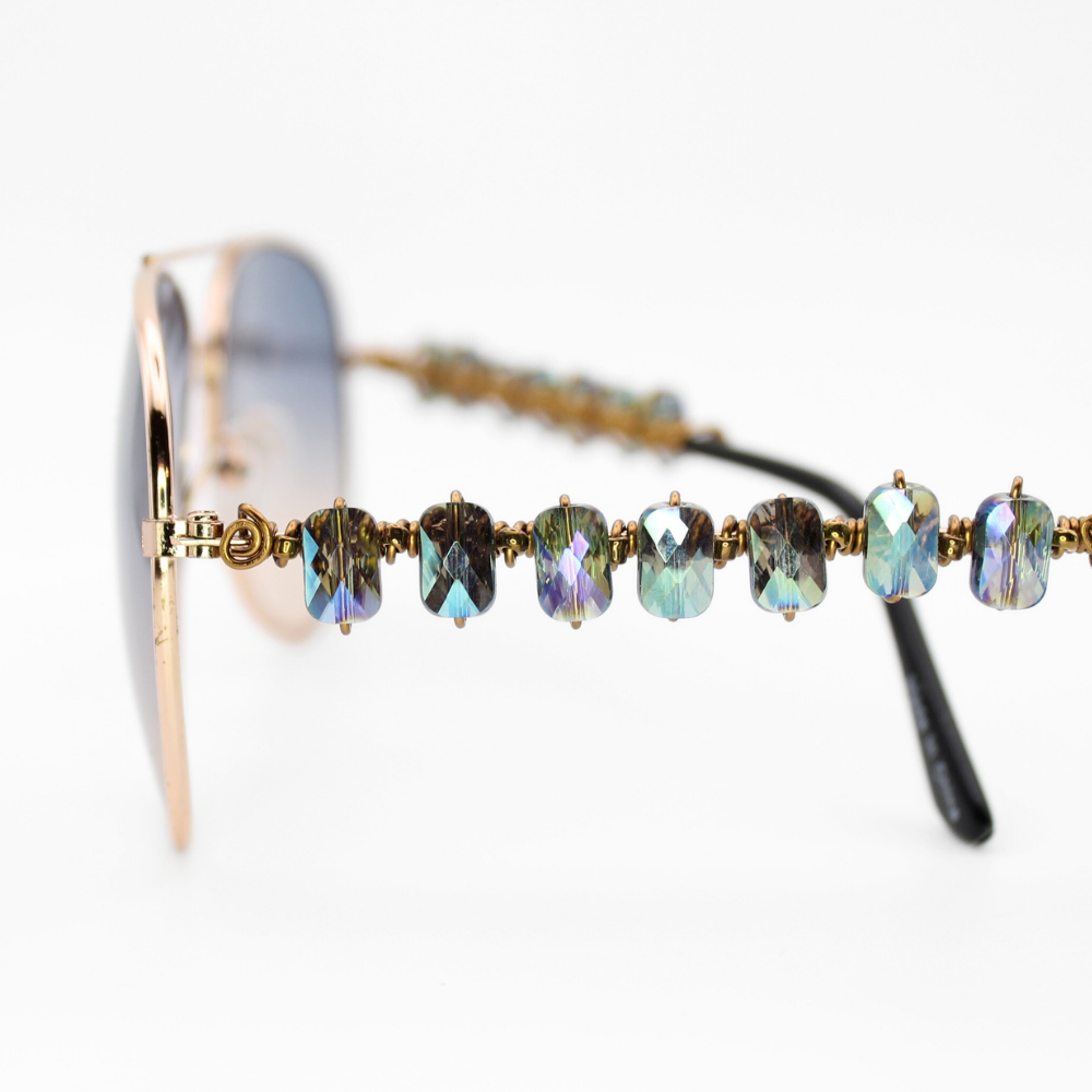 Blue Aviator Sunglasses with Glass Beads
