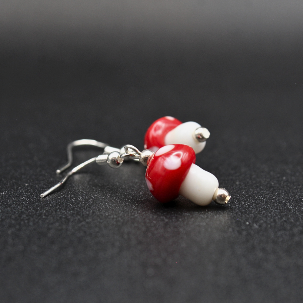 Glass Mushroom Earrings (Silver)