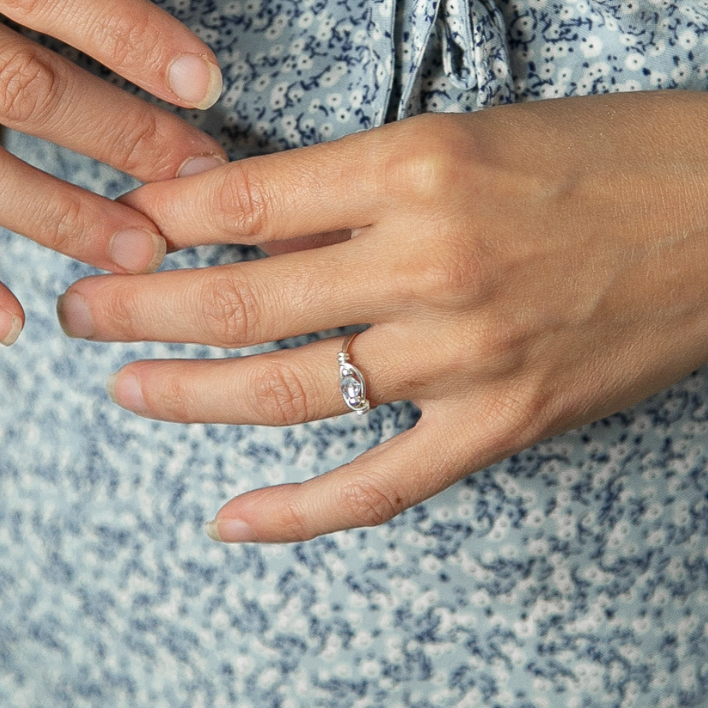 Blue Glass Ring with Silver-Filled Wire