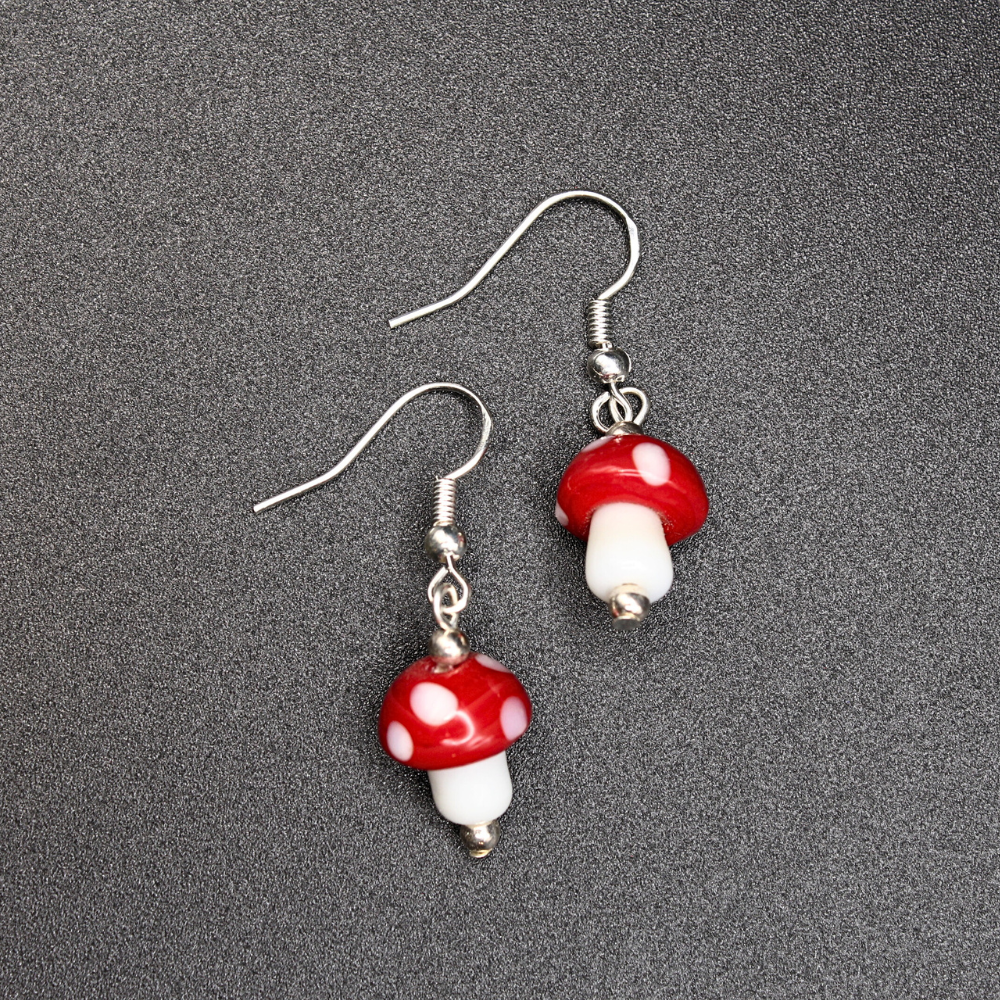 Glass Mushroom Earrings (Silver)
