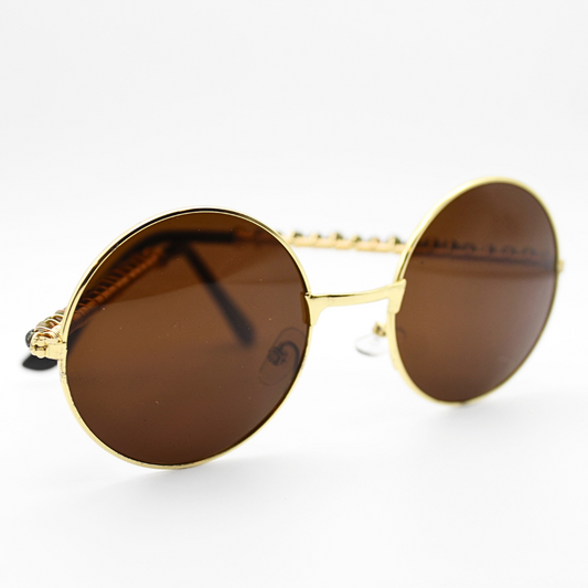 Brown Round Sunglasses with Unakite Gemstones