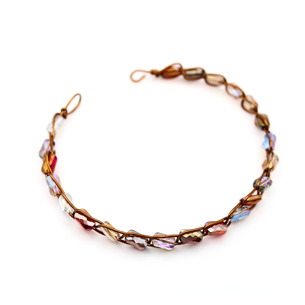 Copper & Glass Bead Bangle Bracelet (w/ Clasp)