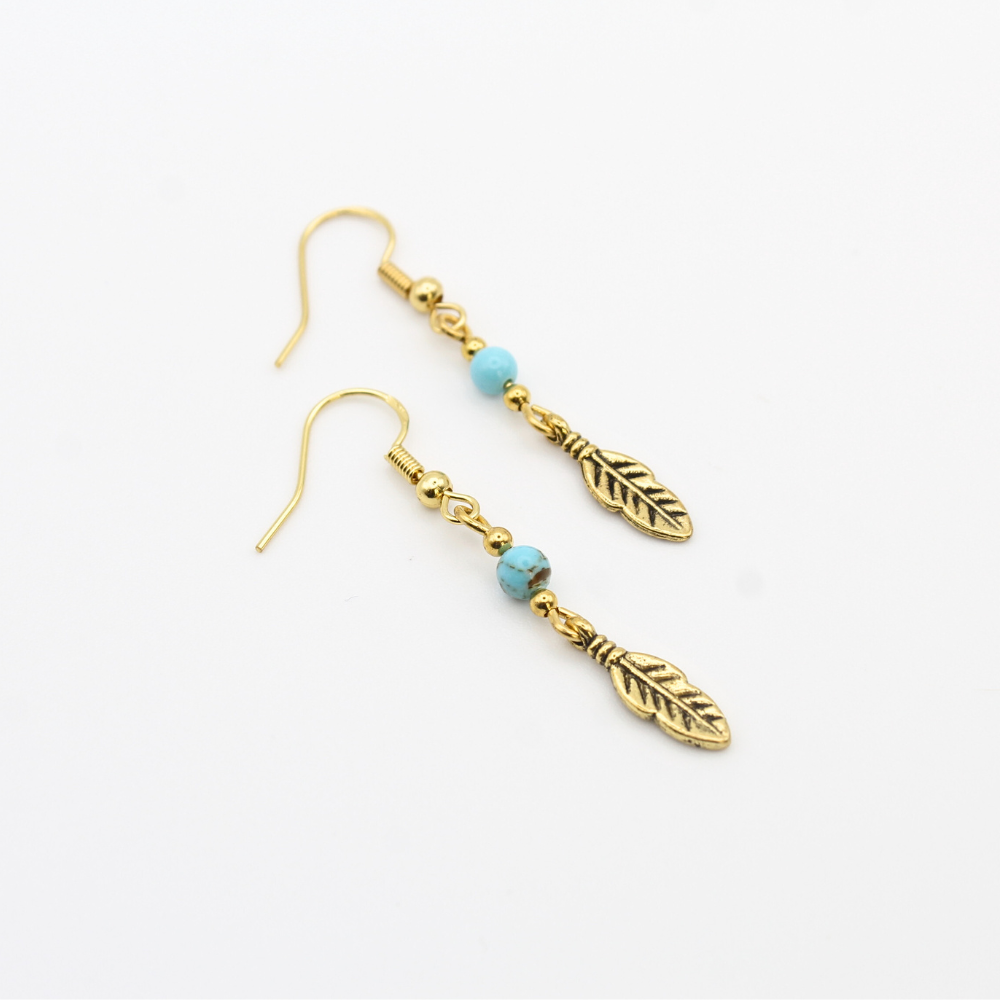 Feather Earrings with Turquoise (Gold)