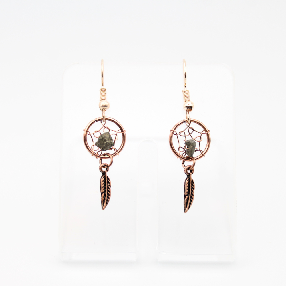 Dream Catcher Earrings with Pyrite (Rose Gold)