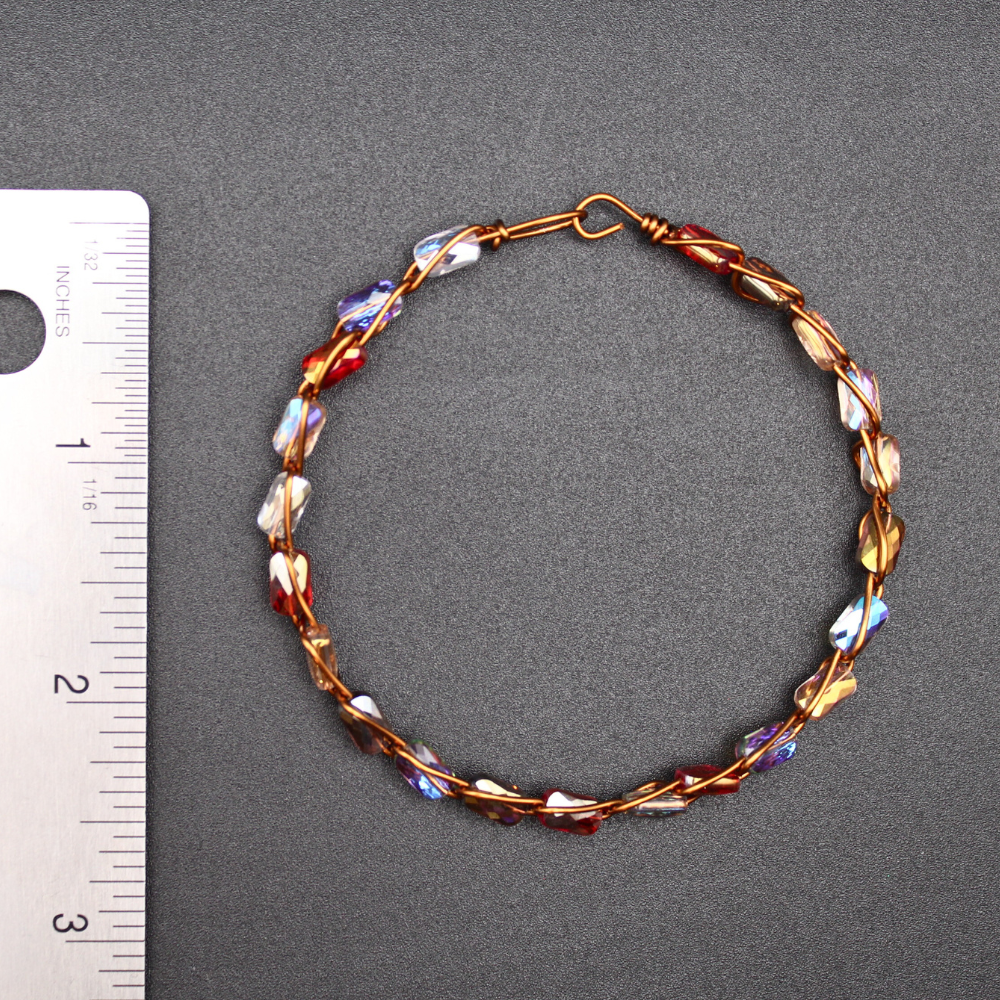 Copper & Glass Bead Bangle Bracelet (w/ Clasp)