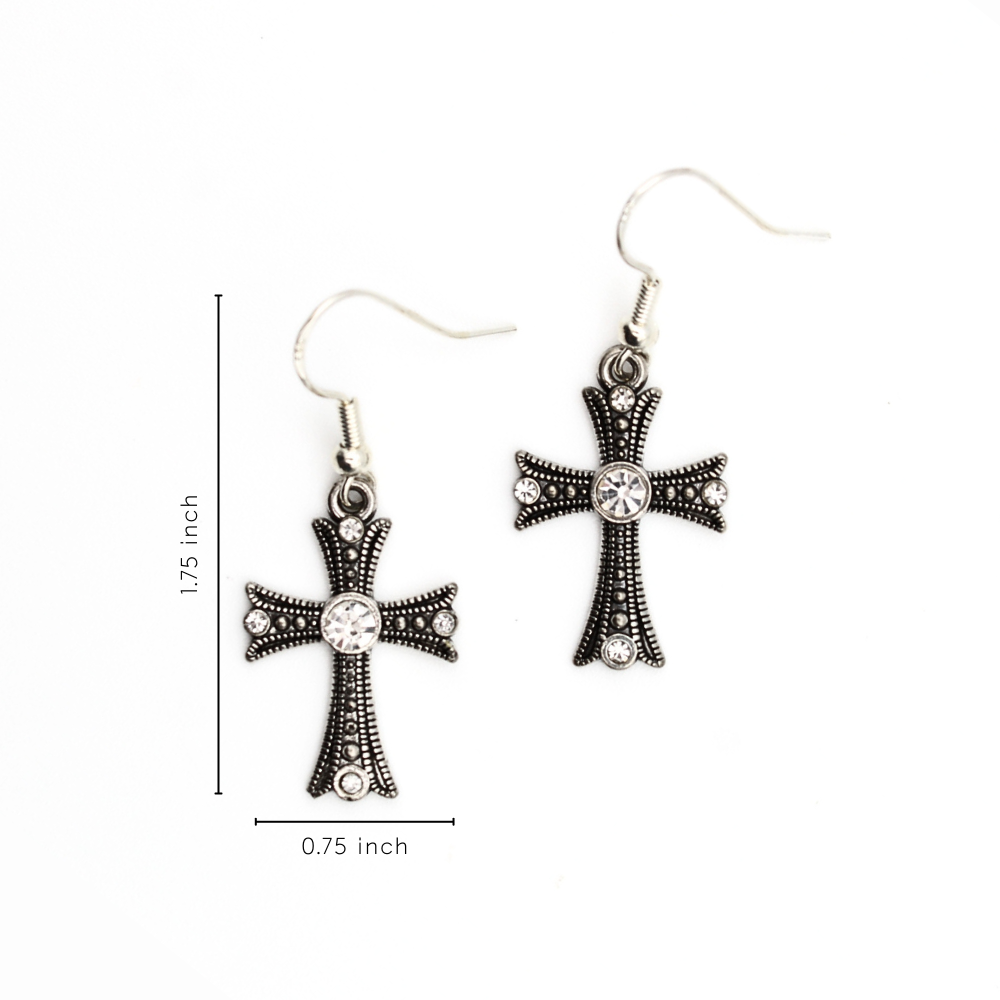Cross Charm Earrings with Rhinestones