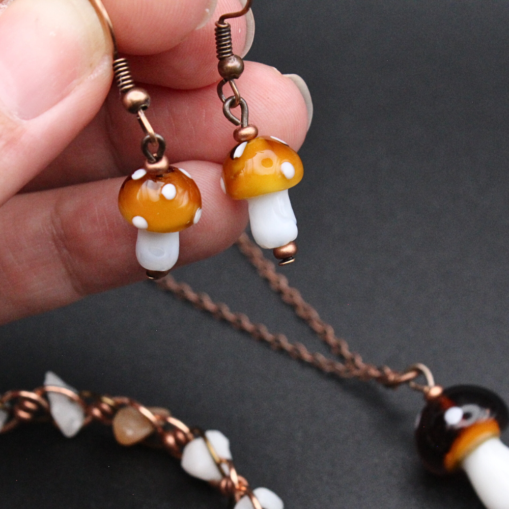 Glass Mushroom Earrings (Copper)
