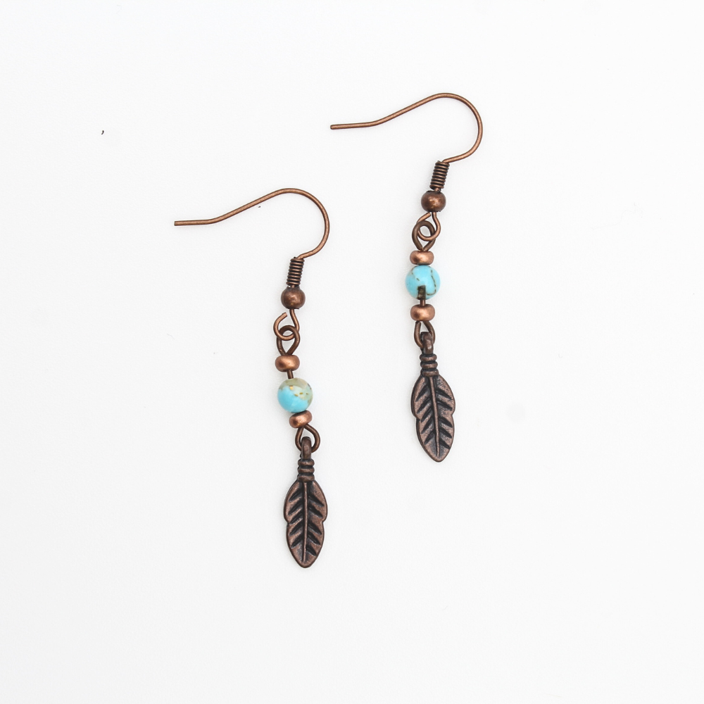 Feather Earrings with Turquoise (Copper)