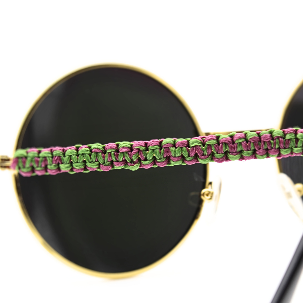 Round Sunglasses with Pink and Green Macrame