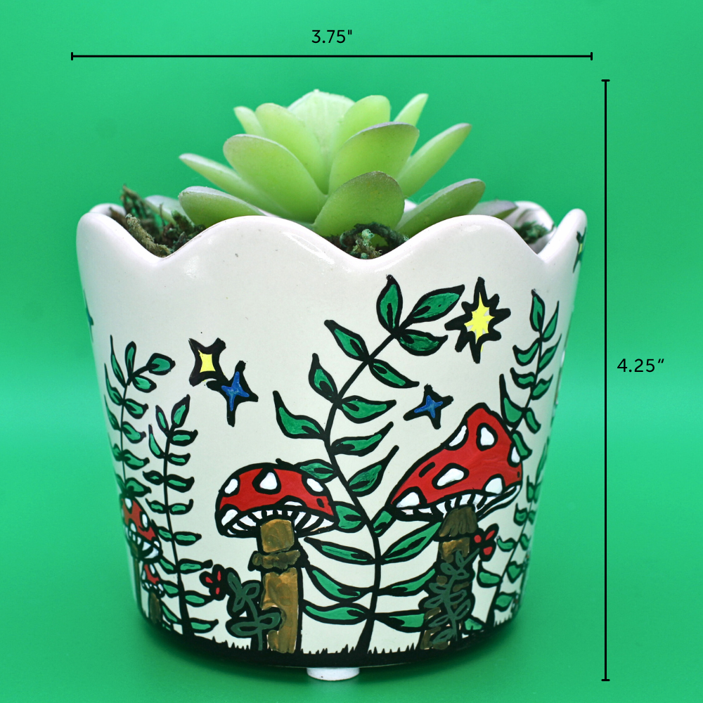 Mushroom Flower Pot (w/ Faux Succulent)