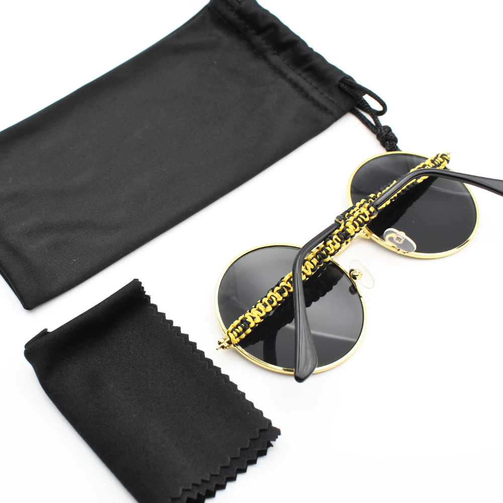 Round Sunglasses with Black & Yellow Macrame