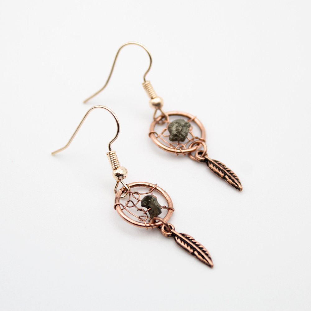 Dream Catcher Earrings with Pyrite (Rose Gold)