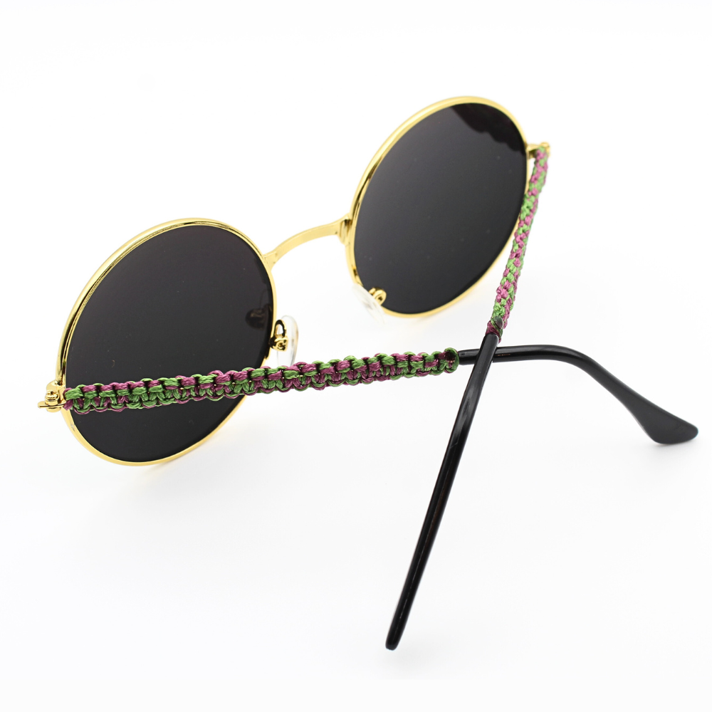 Round Sunglasses with Pink and Green Macrame