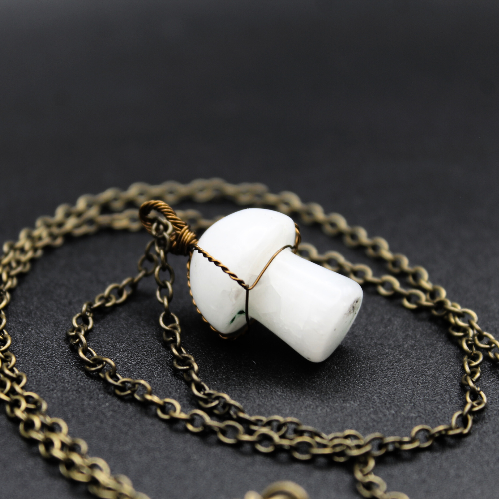 Moss Agate (mostly white) Mushroom Necklace