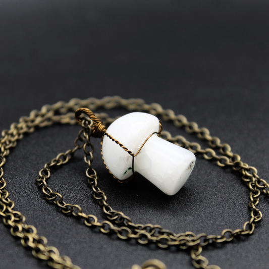 Moss Agate (mostly white) Mushroom Necklace