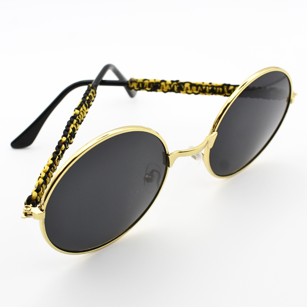 Round Sunglasses with Black & Yellow Macrame