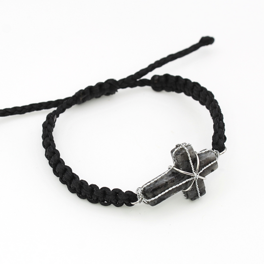Black Labradorite Cross Bracelet (Adjustable)