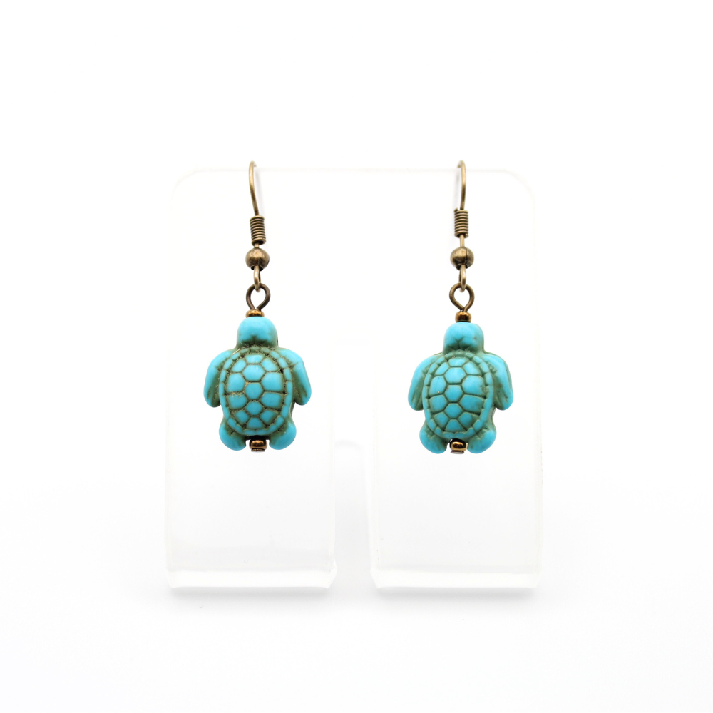 Turtle Earrings with Blue Howlite (Bronze)