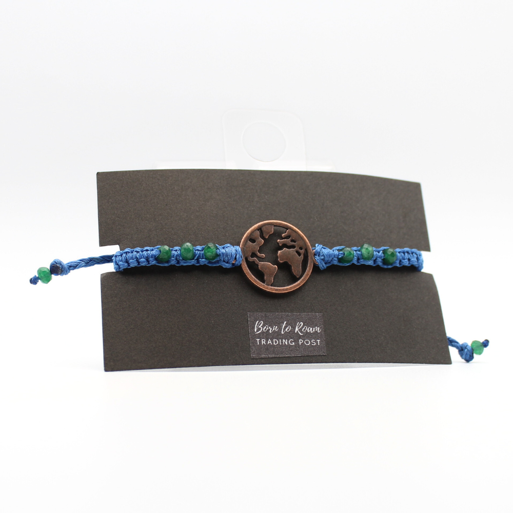 Globe Charm Bracelet with Emeralds (Adjustable)