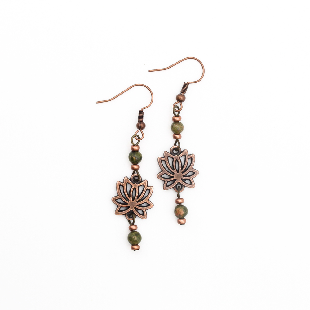 Lotus Flower Earrings with Unakite