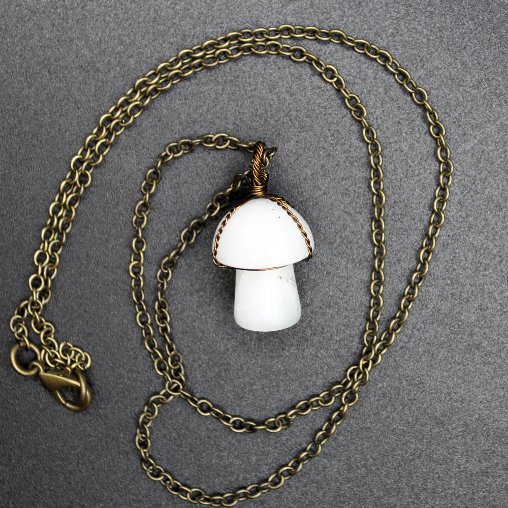 Moss Agate (mostly white) Mushroom Necklace