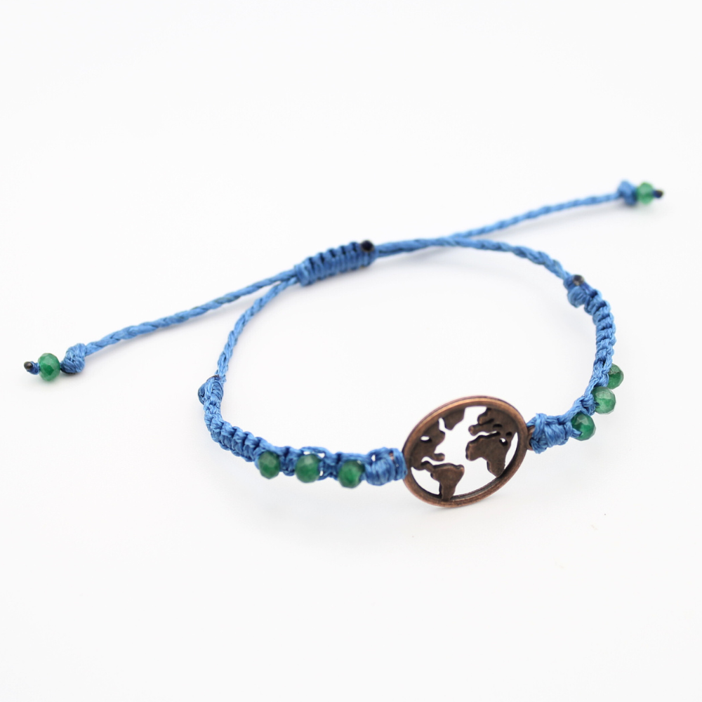 Globe Charm Bracelet with Emeralds (Adjustable)