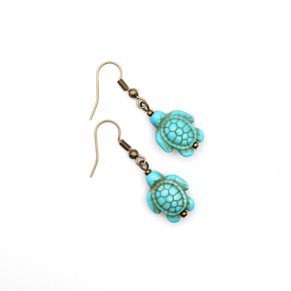 Turtle Earrings with Blue Howlite (Bronze)
