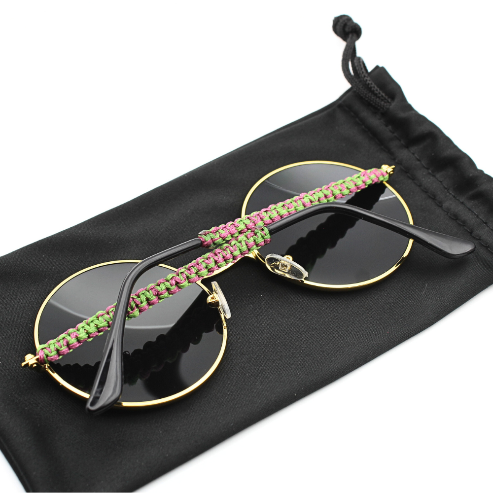 Round Sunglasses with Pink and Green Macrame